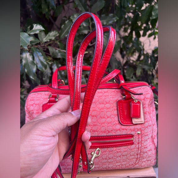 Coach Poppy in Orange Red Shoulder Bag & matching wristlet mini/micro c - Picture 7 of 11